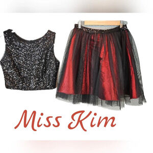 Miss Kim Vintage Sequin Top & Maroon Tutu Skirt Sz M Date Night Clubbing